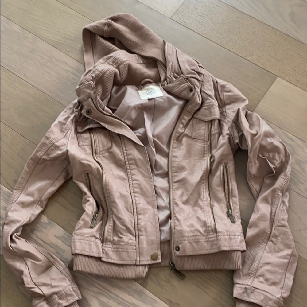 Tan Leather Style Biker Jacket Small